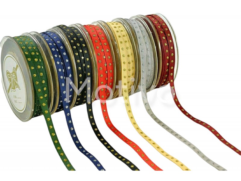Κορδέλα Γκρό Με Χρυσό Πουά 6mm