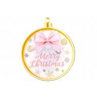Μπάλα Ξύλινη Merry Christmas Με Ρόζ Φιόγκο 10εκ