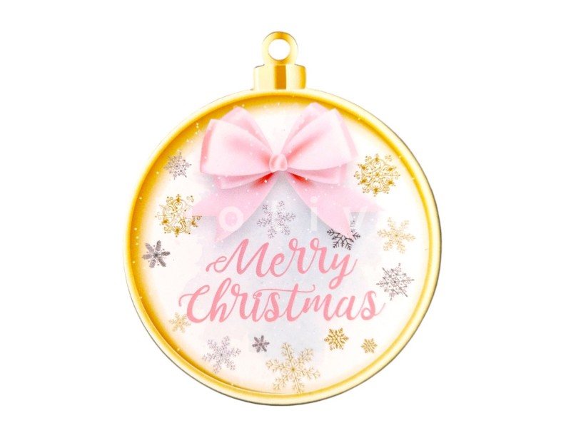 Μπάλα Ξύλινη Merry Christmas Με Ρόζ Φιόγκο 10εκ